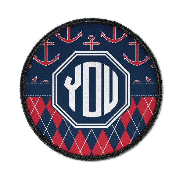 Custom Anchors & Argyle Iron On Round Patch w/ Monogram