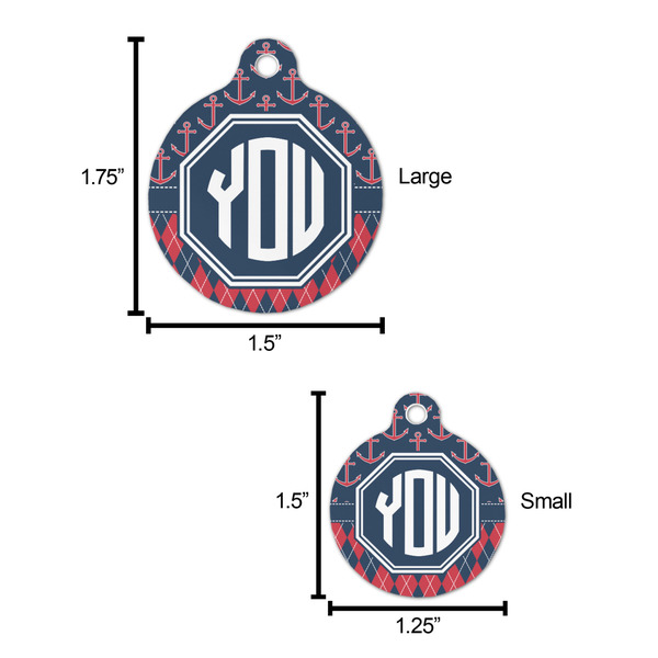 Anchors & Argyle Round Pet ID Tag - Large - Comparison Scale
