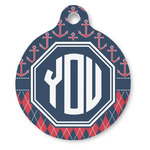 Anchors & Argyle Round Pet ID Tag - Large (Personalized)
