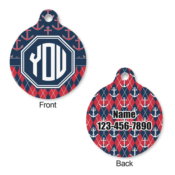 Anchors & Argyle Round Pet Tag - Front & Back