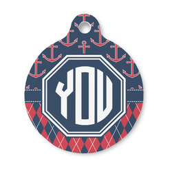 Anchors & Argyle Round Pet ID Tag - Small (Personalized)