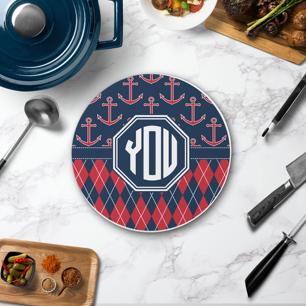 Anchors & Argyle Round Stone Trivet - In Context View
