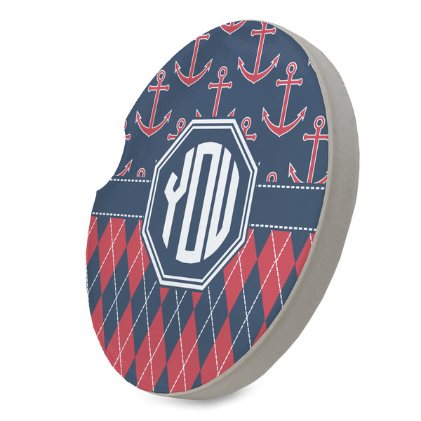 Anchors & Argyle Sandstone Car Coaster - STANDING ANGLE