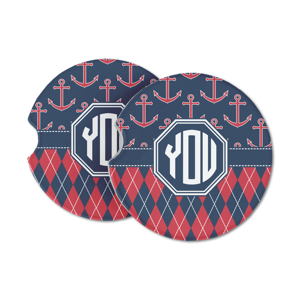 Custom Anchors & Argyle Sandstone Car Coasters - Set of 2 (Personalized)