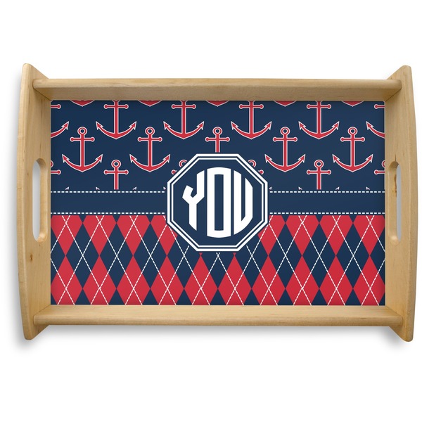 Custom Anchors & Argyle Natural Wooden Tray - Small (Personalized)
