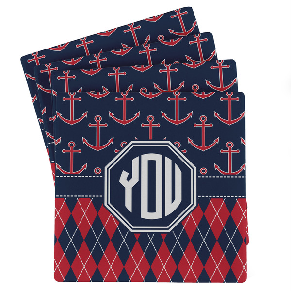 Custom Anchors & Argyle Absorbent Stone Coasters - Set of 4 (Personalized)