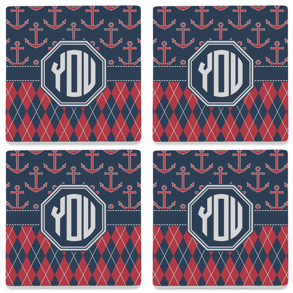 Anchors & Argyle Set of 4 Sandstone Coasters - See All 4 View
