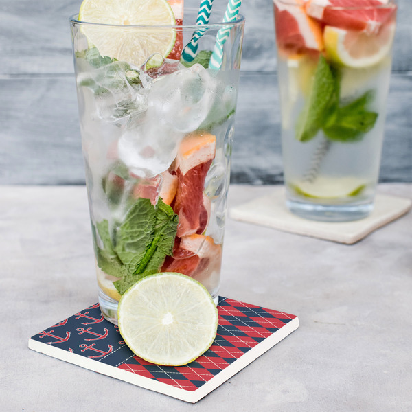 Anchors & Argyle Set of 4 Stone Coasters - In Context View