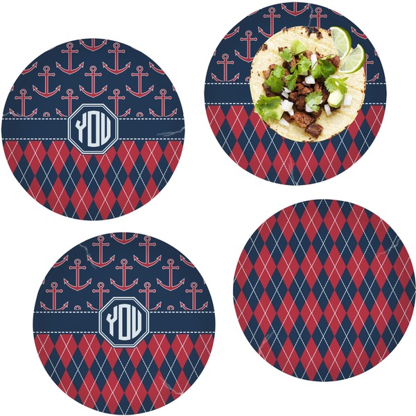 Custom Anchors & Argyle Set of 4 Glass Lunch / Dinner Plate 10" (Personalized)