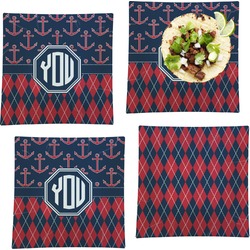 Anchors & Argyle Set of 4 Glass Square Lunch / Dinner Plate 9.5" (Personalized)