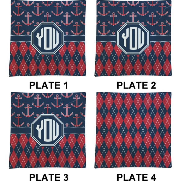 Anchors & Argyle Set of Square Dinner Plates (Approval)