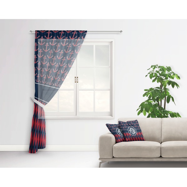 Anchors & Argyle Sheer Curtain With Window and Rod - in Room Matching Pillow