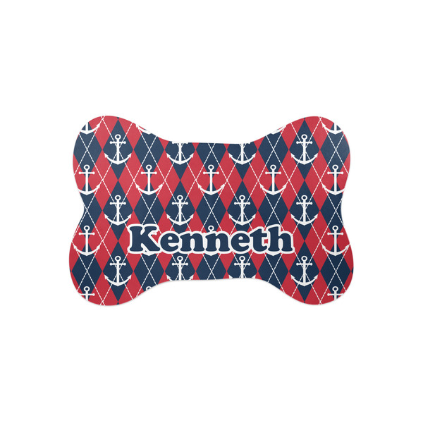 Custom Anchors & Argyle Bone Shaped Dog Food Mat (Small) (Personalized)