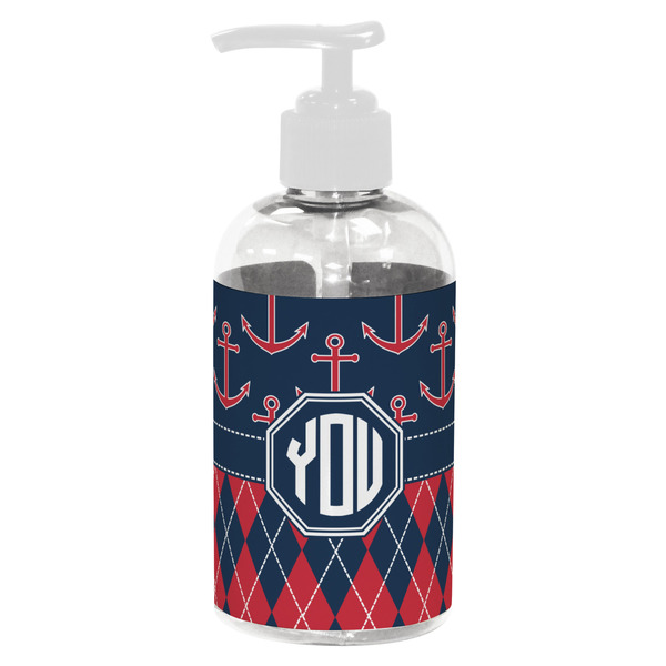 Custom Anchors & Argyle Plastic Soap / Lotion Dispenser (8 oz - Small - White) (Personalized)