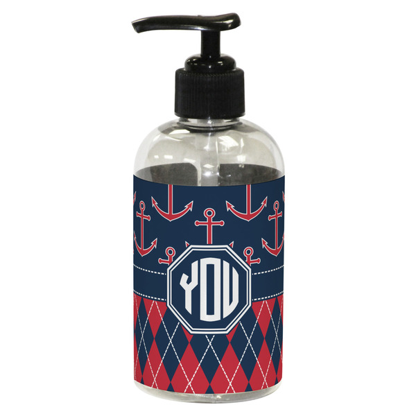 Custom Anchors & Argyle Plastic Soap / Lotion Dispenser (8 oz - Small - Black) (Personalized)