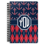 Anchors & Argyle Spiral Notebook - 7x10 w/ Monogram