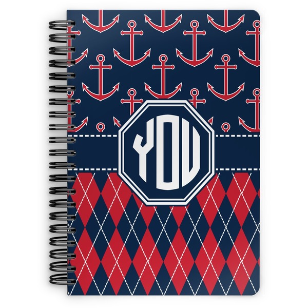 Custom Anchors & Argyle Spiral Notebook - 7x10 w/ Monogram