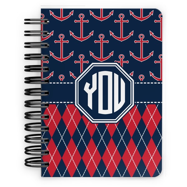Custom Anchors & Argyle Spiral Notebook - 5x7 w/ Monogram