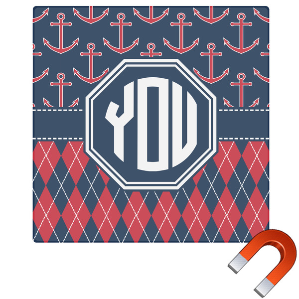 Custom Anchors & Argyle Square Car Magnet - 10" (Personalized)