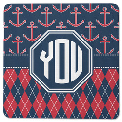 Anchors & Argyle Square Rubber Backed Coaster (Personalized)