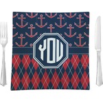 Anchors & Argyle 9.5" Glass Square Lunch / Dinner Plate- Single or Set of 4 (Personalized)