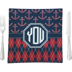 Anchors & Argyle 9.5" Glass Square Lunch / Dinner Plate- Single or Set of 4 (Personalized)
