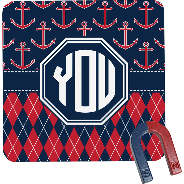 Custom Anchors & Argyle Square Fridge Magnet (Personalized)