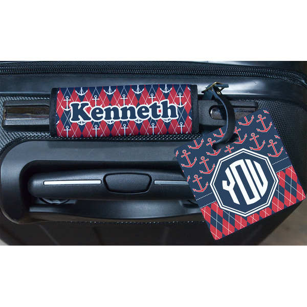 Anchors & Argyle Square Luggage Tag & Handle Wrap - In Context