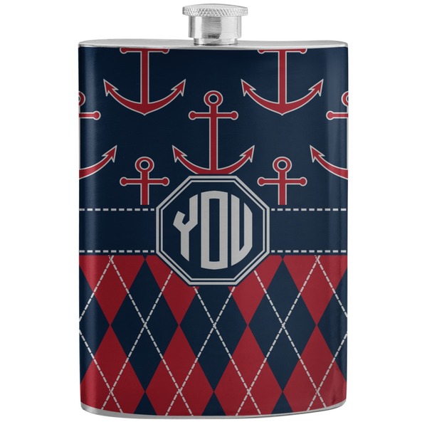 Custom Anchors & Argyle Stainless Steel Flask (Personalized)