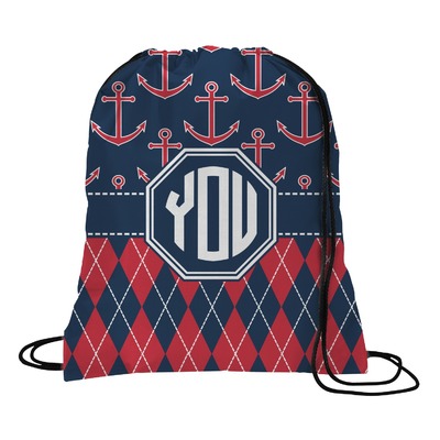 Anchors & Argyle Drawstring Backpack - Medium (Personalized)