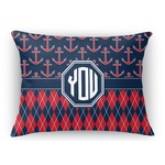 Anchors & Argyle Rectangular Throw Pillow Case (Personalized)