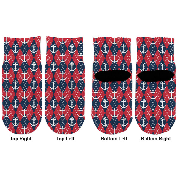 Anchors & Argyle Toddler Ankle Socks - Double Pair - Front and Back - Apvl
