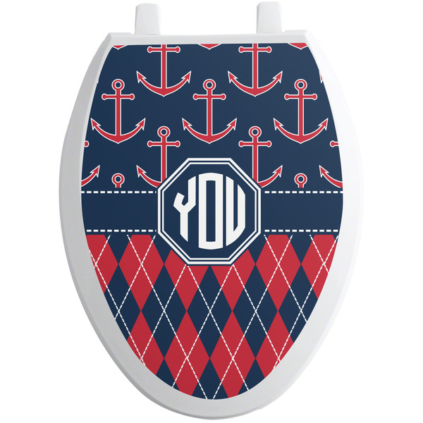 Custom Anchors & Argyle Toilet Seat Decal - Elongated (Personalized)