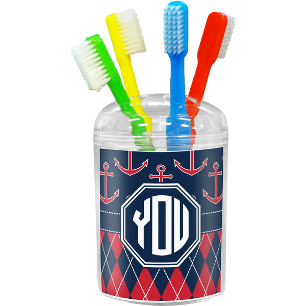 Custom Anchors & Argyle Toothbrush Holder (Personalized)