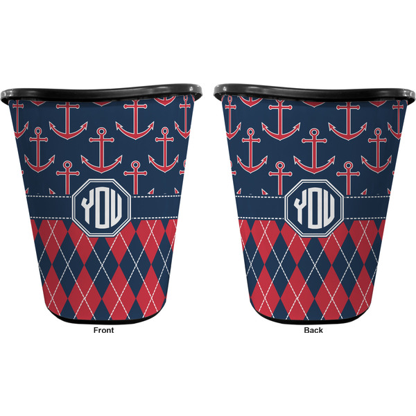 Anchors & Argyle Trash Can Black - Front and Back - Apvl