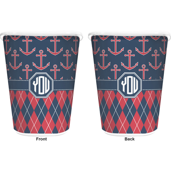 Anchors & Argyle Trash Can White - Front and Back - Apvl