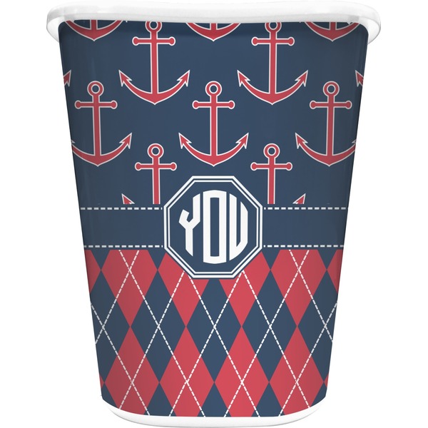 Custom Anchors & Argyle Waste Basket (Personalized)