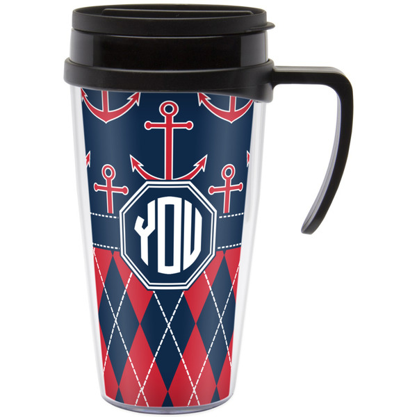 Custom Anchors & Argyle Acrylic Travel Mug with Handle (Personalized)