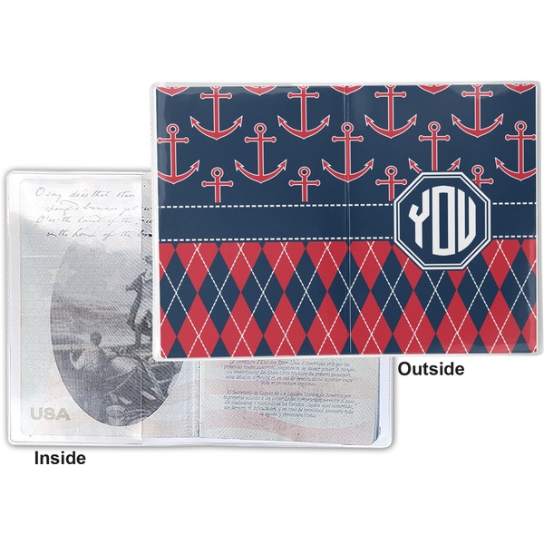 Anchors & Argyle Vinyl Passport Holder - Flat Front and Back
