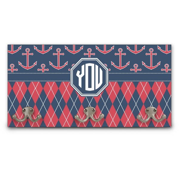 Custom Anchors & Argyle Wall Mounted Coat Rack (Personalized)