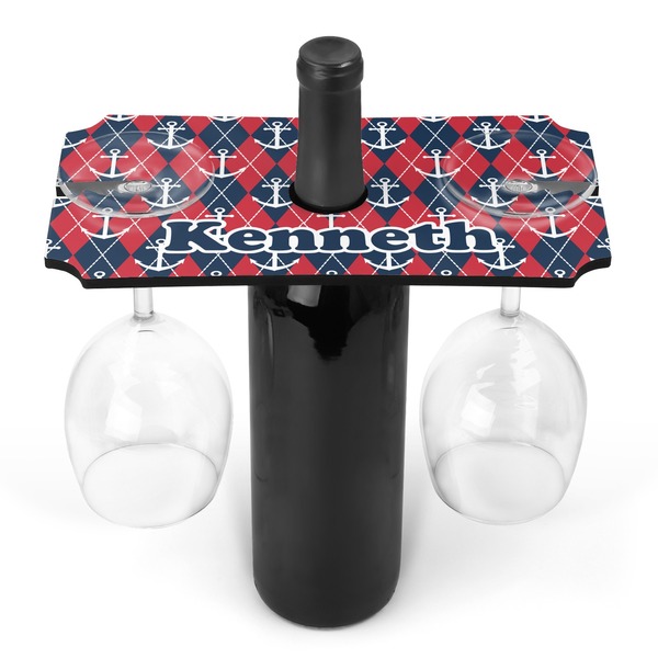 Custom Anchors & Argyle Wine Bottle & Glass Holder (Personalized)