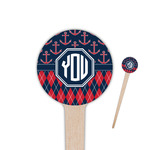 Anchors & Argyle 4" Round Wooden Food Picks - Single Sided (Personalized)