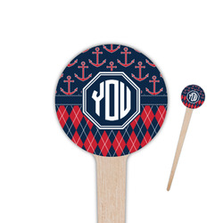 Anchors & Argyle 4" Round Wooden Food Picks - Double Sided (Personalized)