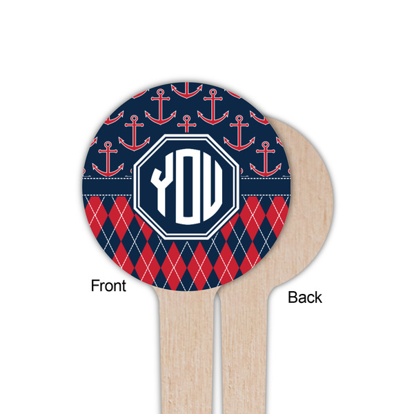 Anchors & Argyle Wooden 4" Food Pick - Round - Single Sided - Front & Back