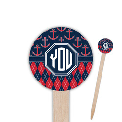 Anchors & Argyle 6" Round Wooden Food Picks - Single Sided (Personalized)