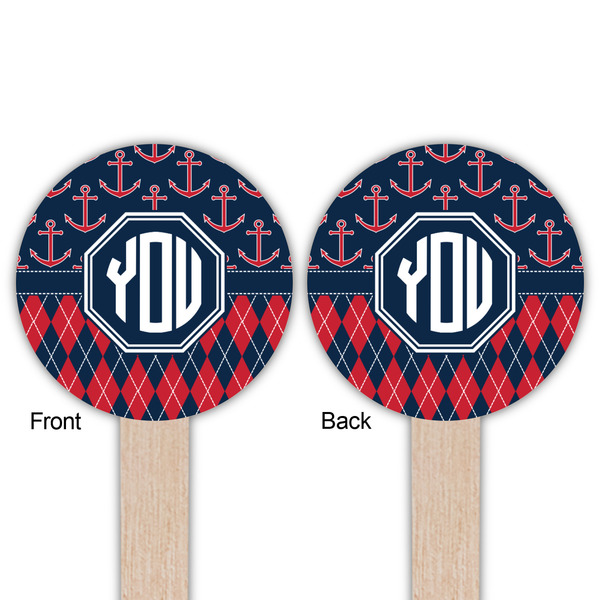 Anchors & Argyle Wooden 6" Food Pick - Round - Double Sided - Front & Back