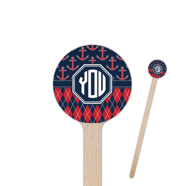 Custom Anchors & Argyle 6" Round Wooden Stir Sticks - Single Sided (Personalized)
