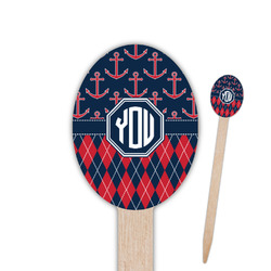 Anchors & Argyle Oval Wooden Food Picks - Double Sided (Personalized)