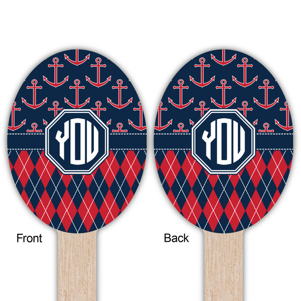 Anchors & Argyle Wooden Food Pick - Oval - Double Sided - Front & Back