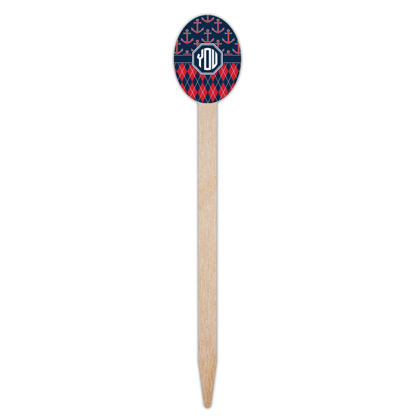 Anchors & Argyle Wooden Food Pick - Oval - Single Pick